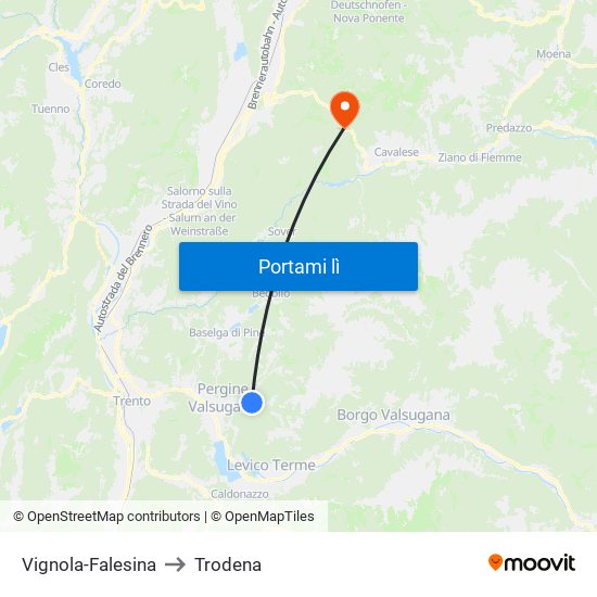 Vignola-Falesina to Trodena map