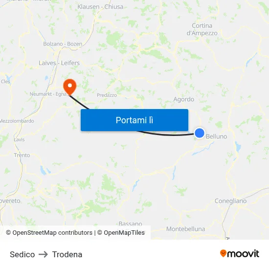 Sedico to Trodena map