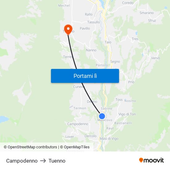 Campodenno to Tuenno map
