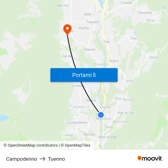 Campodenno to Tuenno map