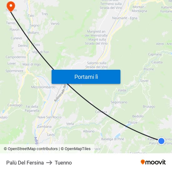 Palù Del Fersina to Tuenno map