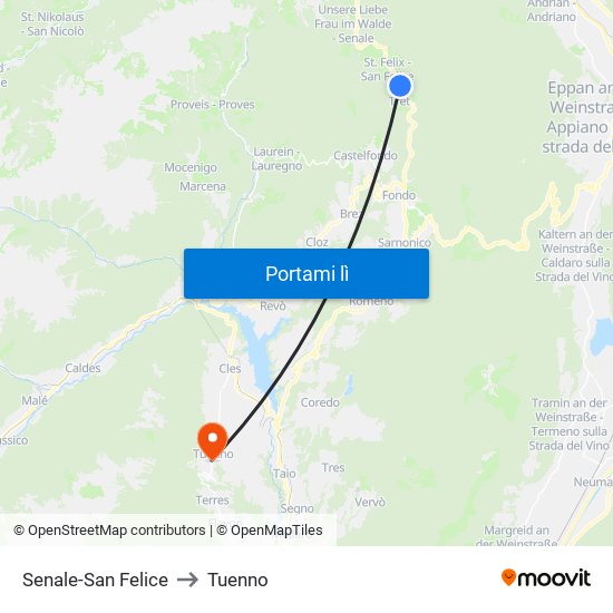 Senale-San Felice to Tuenno map