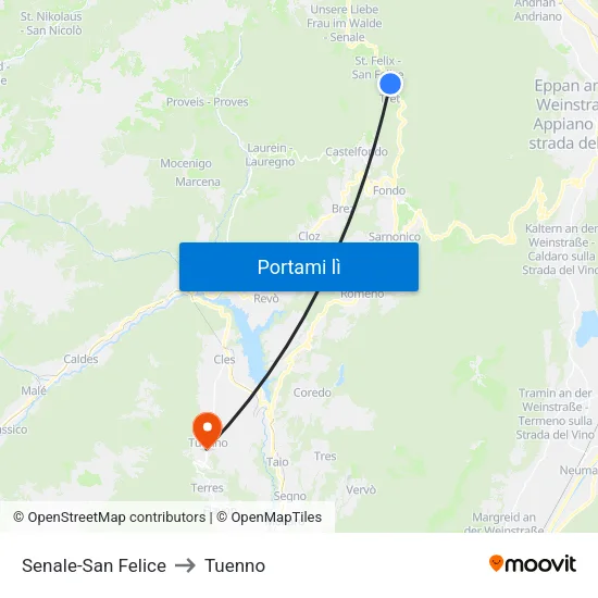 Senale-San Felice to Tuenno map