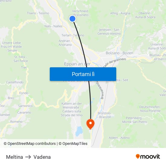 Meltina to Vadena map