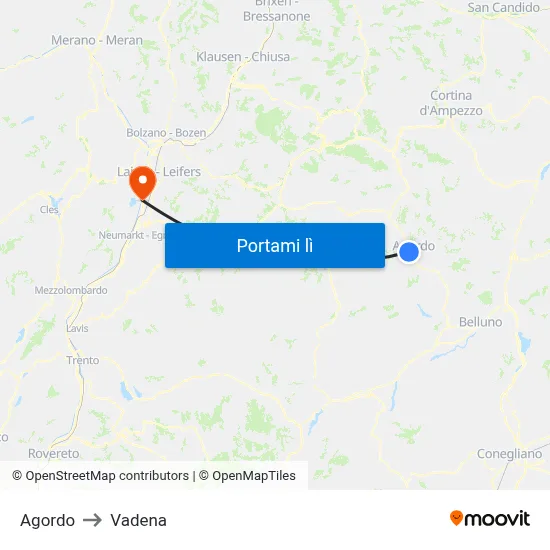 Agordo to Vadena map