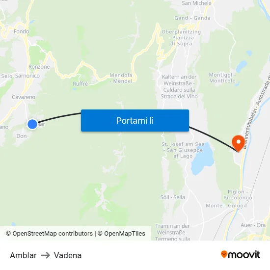Amblar to Vadena map