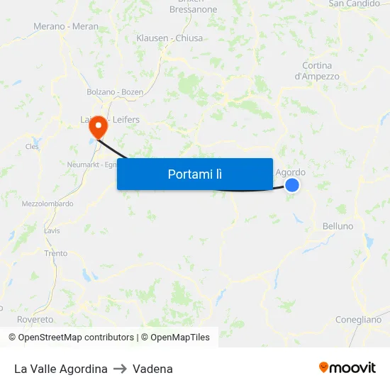 La Valle Agordina to Vadena map