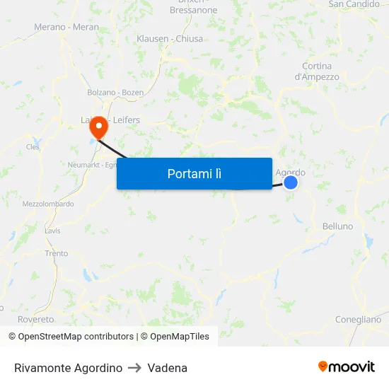 Rivamonte Agordino to Vadena map