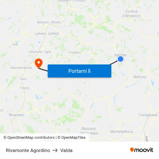 Rivamonte Agordino to Valda map