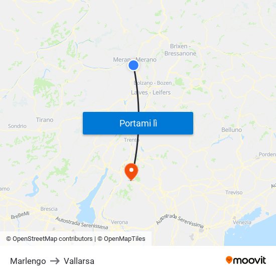 Marlengo to Vallarsa map