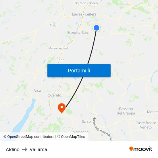 Aldino to Vallarsa map