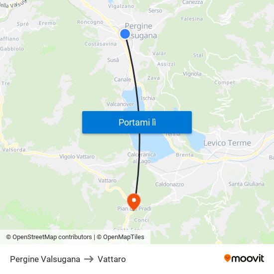 Pergine Valsugana to Vattaro map