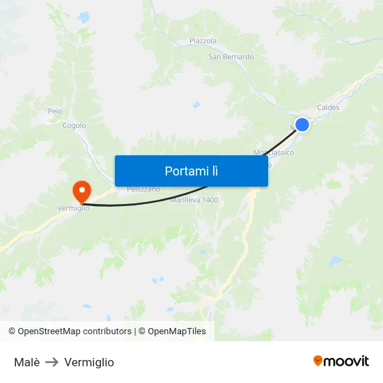 Malè to Vermiglio map