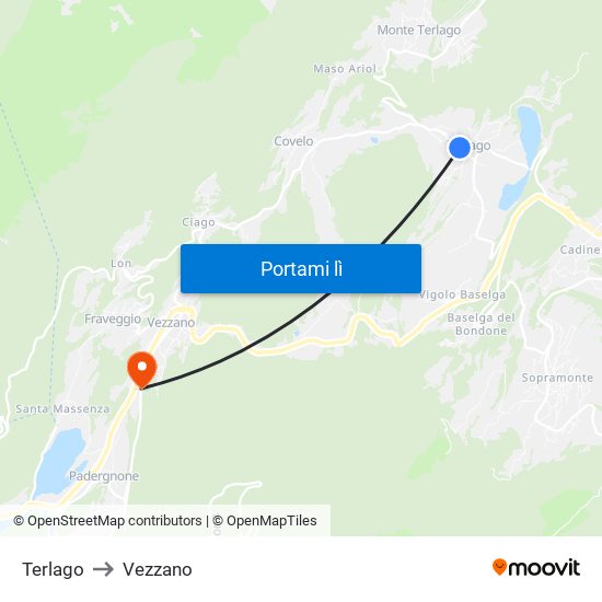 Terlago to Vezzano map