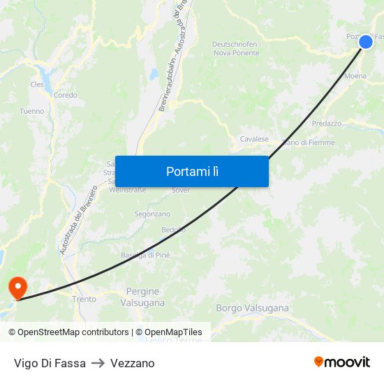 Vigo Di Fassa to Vezzano map