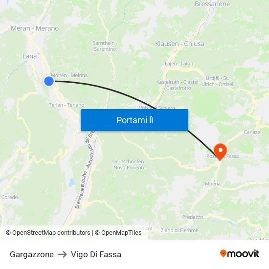 Gargazzone to Vigo Di Fassa map