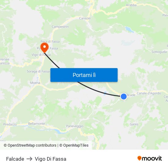 Falcade to Vigo Di Fassa map