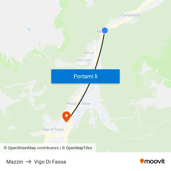 Mazzin to Vigo Di Fassa map