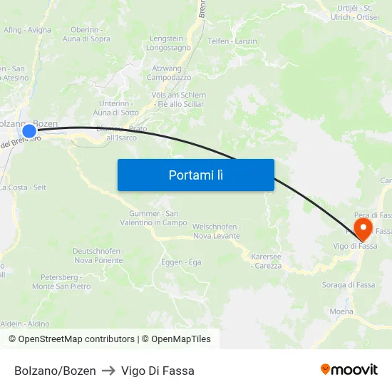 Bolzano/Bozen to Vigo Di Fassa map