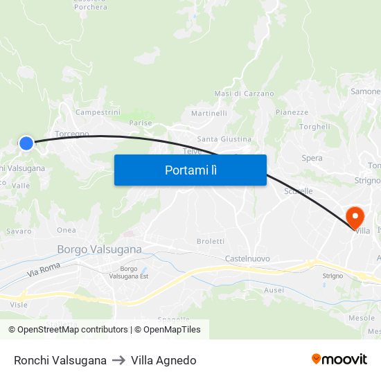 Ronchi Valsugana to Villa Agnedo map