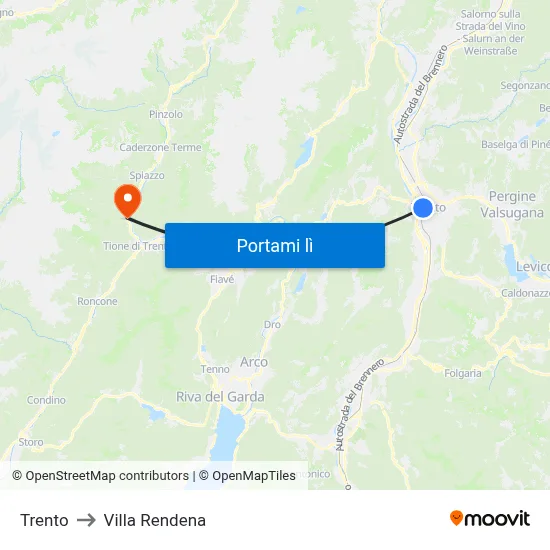 Trento to Villa Rendena map