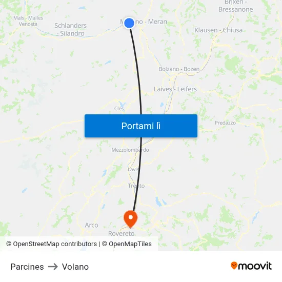 Parcines to Volano map