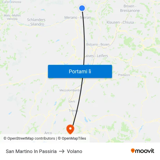 San Martino In Passiria to Volano map