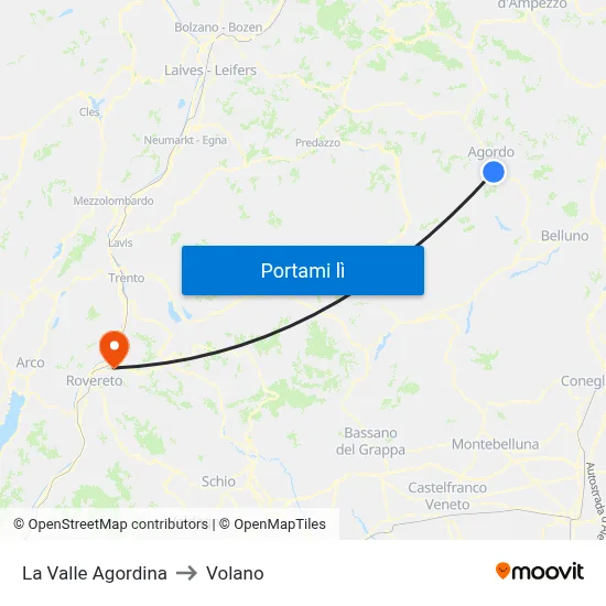 La Valle Agordina to Volano map
