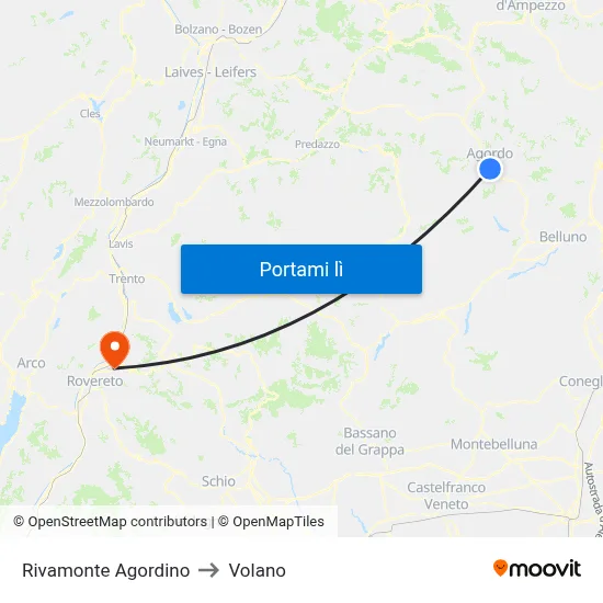 Rivamonte Agordino to Volano map