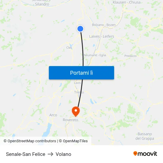 Senale-San Felice to Volano map
