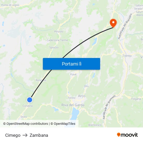 Cimego to Zambana map