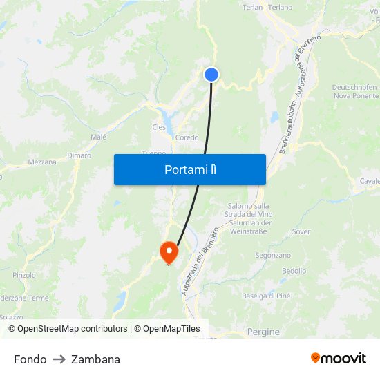 Fondo to Zambana map