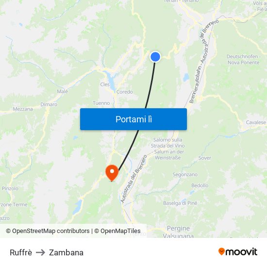 Ruffrè to Zambana map