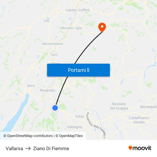 Vallarsa to Ziano Di Fiemme map