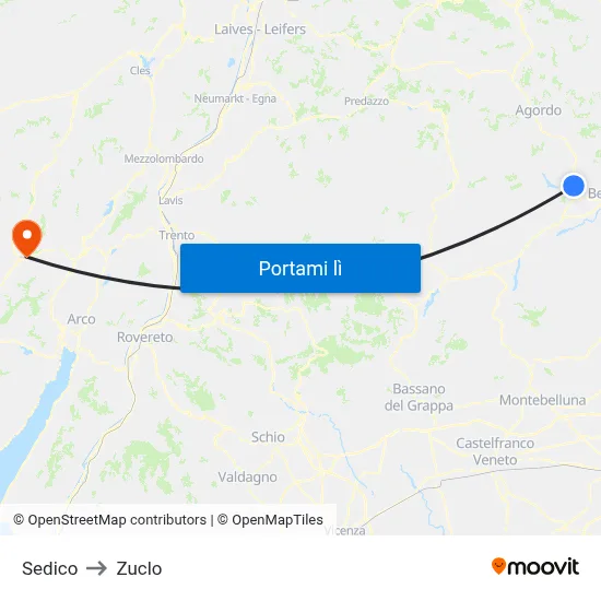 Sedico to Zuclo map