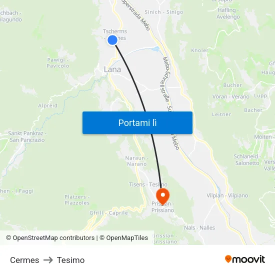 Cermes to Tesimo map