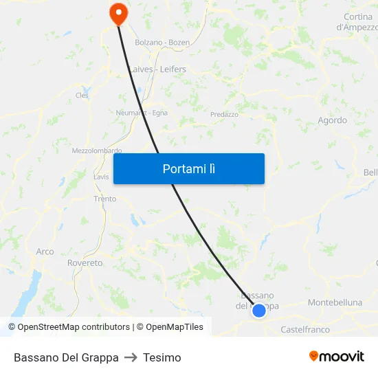 Bassano Del Grappa to Tesimo map