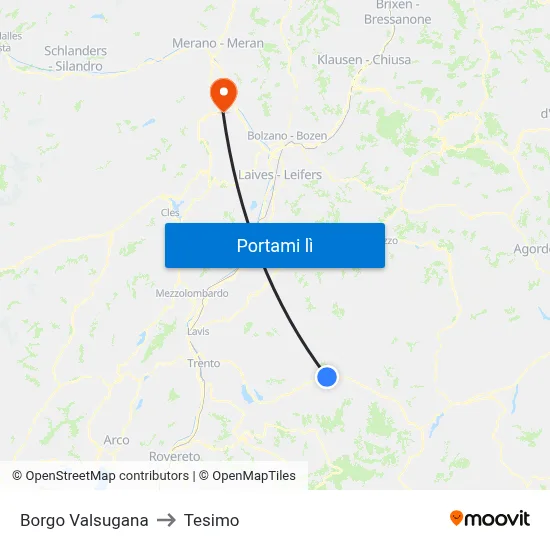 Borgo Valsugana to Tesimo map