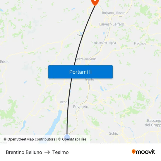 Brentino Belluno to Tesimo map