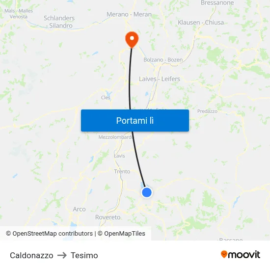 Caldonazzo to Tesimo map