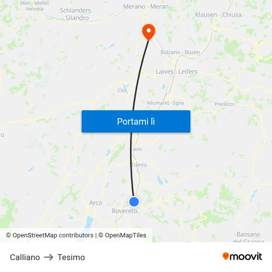 Calliano to Tesimo map