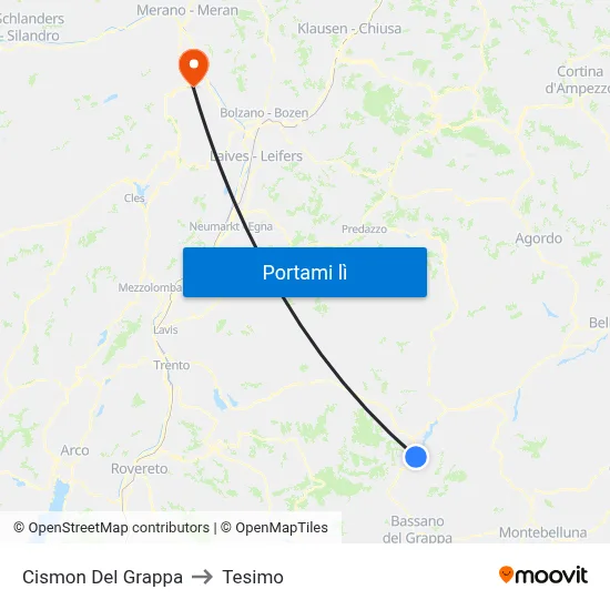 Cismon Del Grappa to Tesimo map