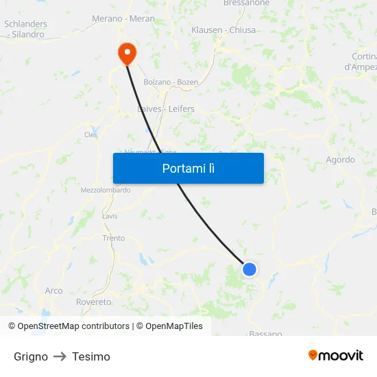 Grigno to Tesimo map