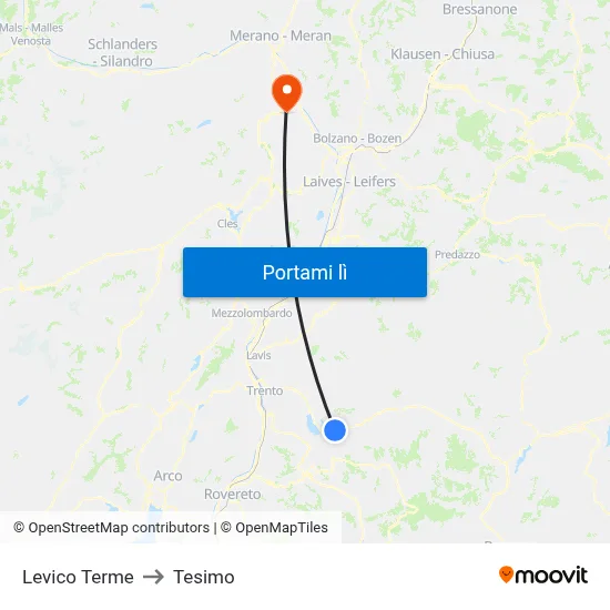 Levico Terme to Tesimo map