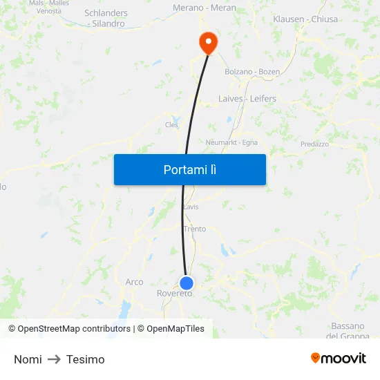 Nomi to Tesimo map
