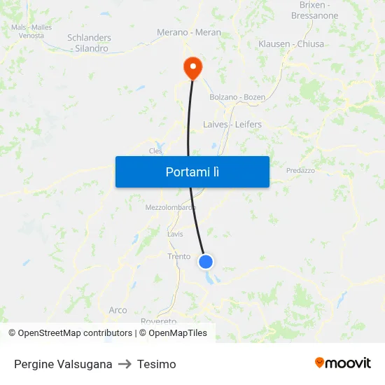 Pergine Valsugana to Tesimo map