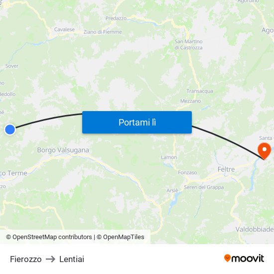 Fierozzo to Lentiai map