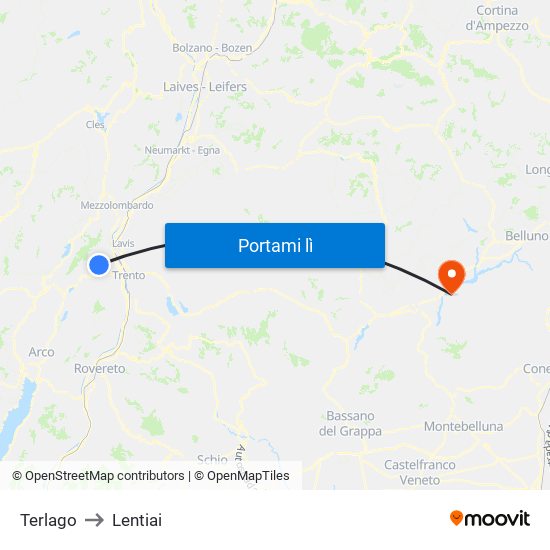Terlago to Lentiai map