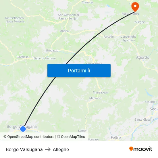 Borgo Valsugana to Alleghe map