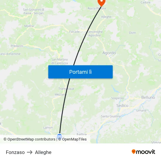 Fonzaso to Alleghe map
